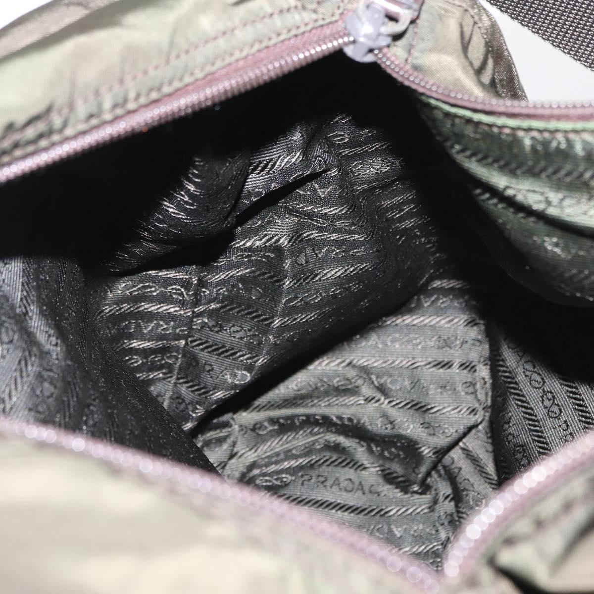 PRADA Shoulder Bag Nylon Khaki Silver Auth 166285