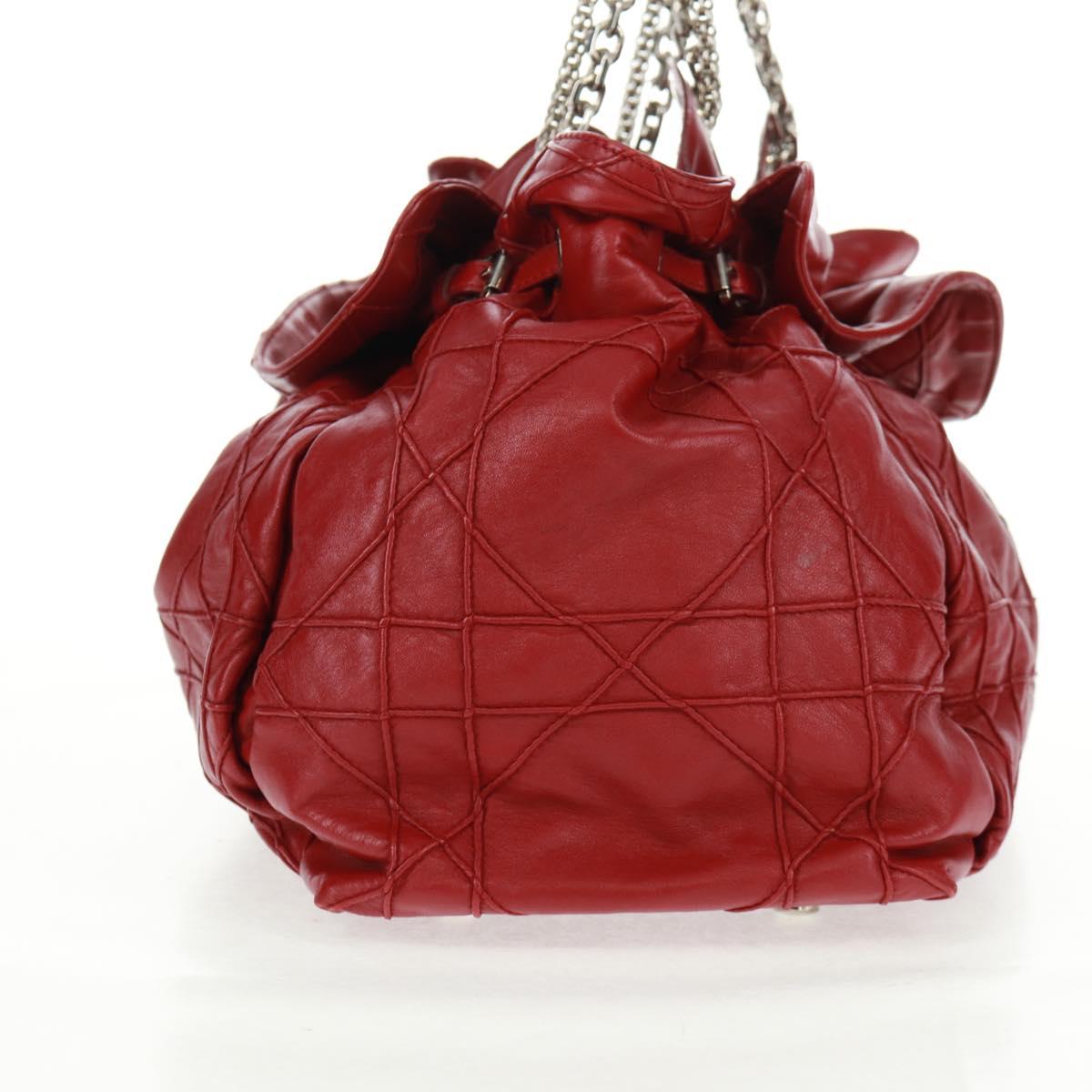 Christian Dior Canage Chain Shoulder Bag Leather Red Silver Auth 166291