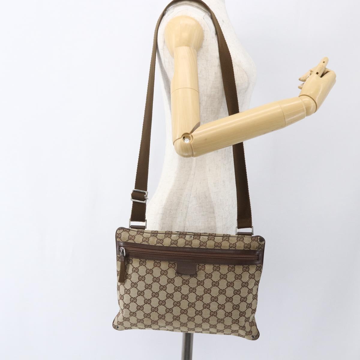 GUCCI GG Canvas Shoulder Bag Beige Silver 90476 Auth 166293