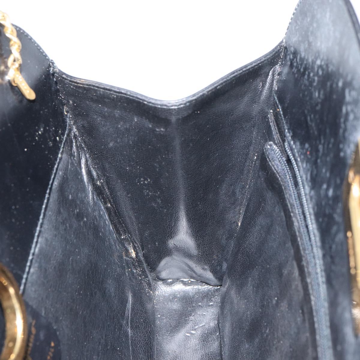 Salvatore Ferragamo Gancini Chain Shoulder Bag Leather Black Gold Auth 166295