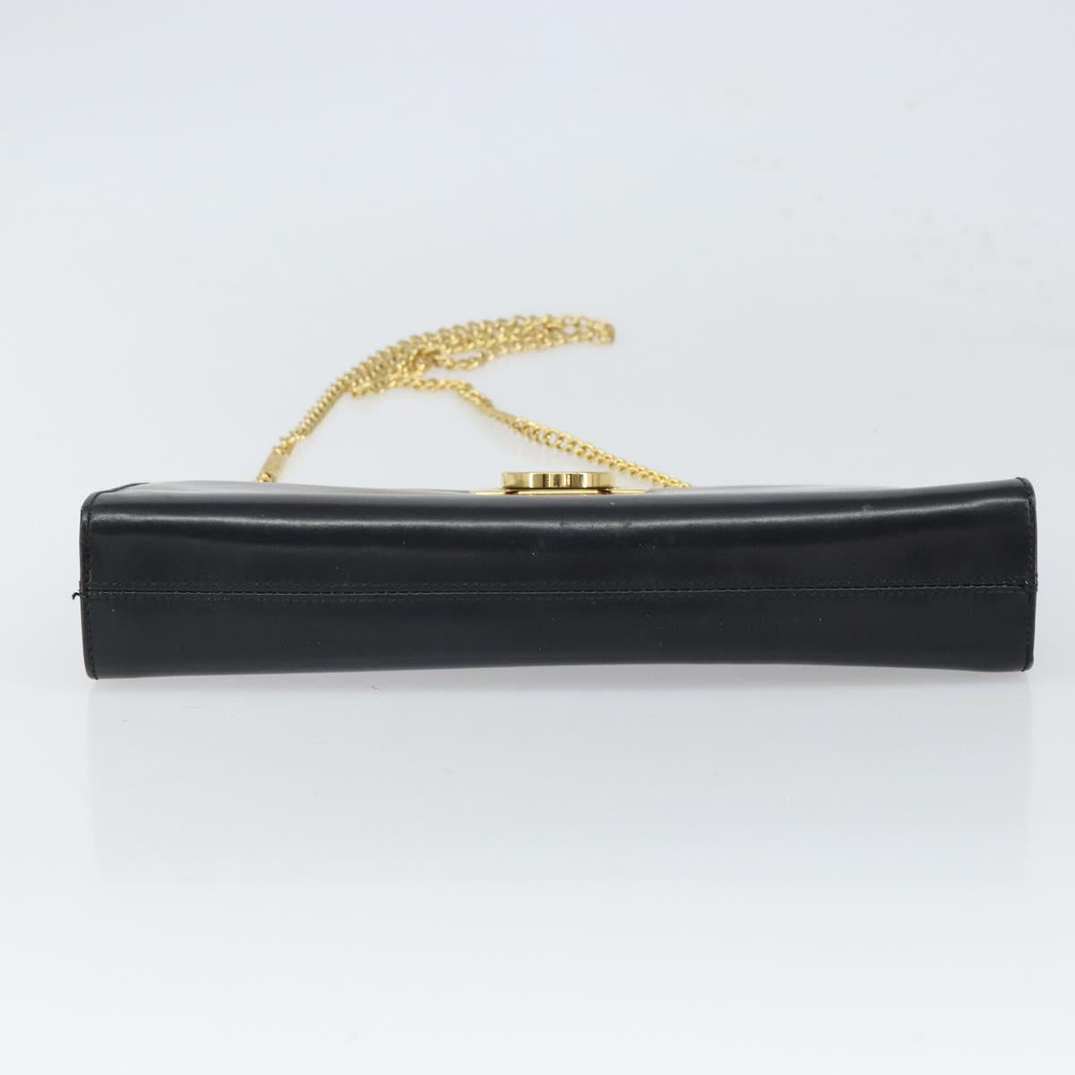Salvatore Ferragamo Gancini Chain Shoulder Bag Leather Black Gold Auth 166295