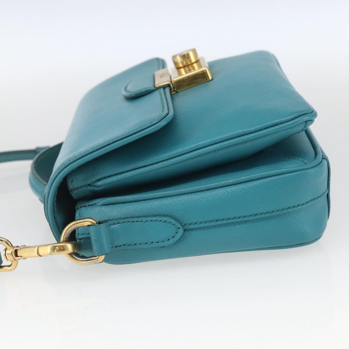 PRADA Hand Bag Safiano leather 2way Light Blue Gold Auth 166296