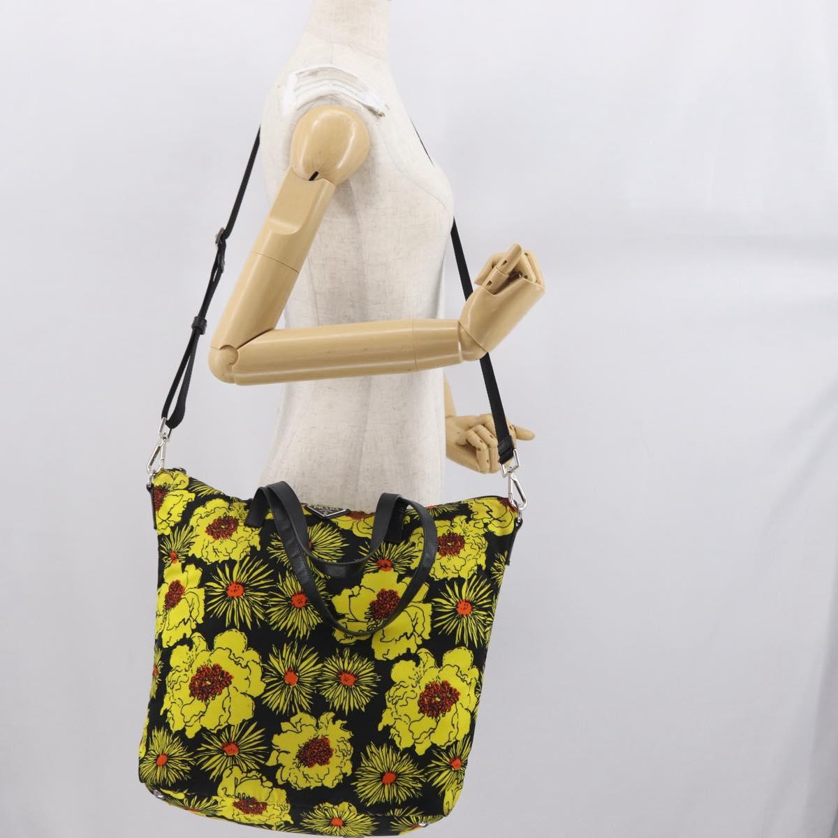 PRADA Tote Bag Nylon 2way Yellow Silver Auth 166303