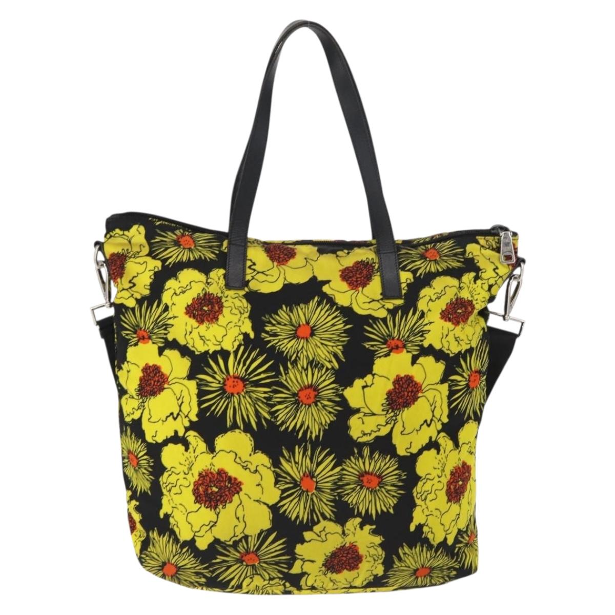 PRADA Tote Bag Nylon 2way Yellow Silver Auth 166303