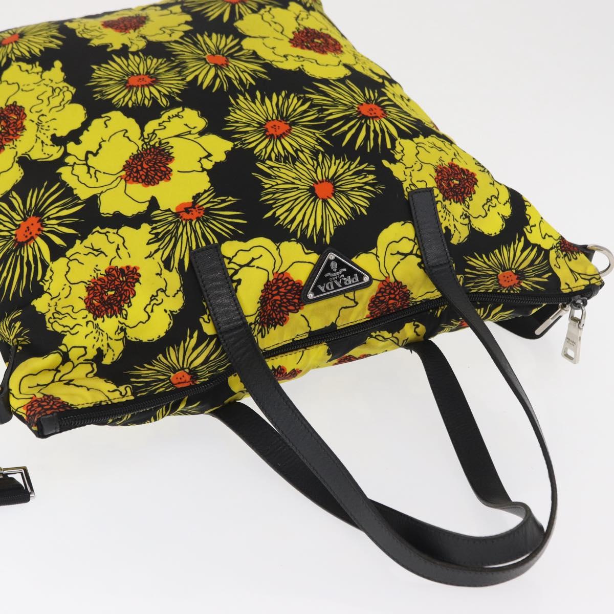 PRADA Tote Bag Nylon 2way Yellow Silver Auth 166303