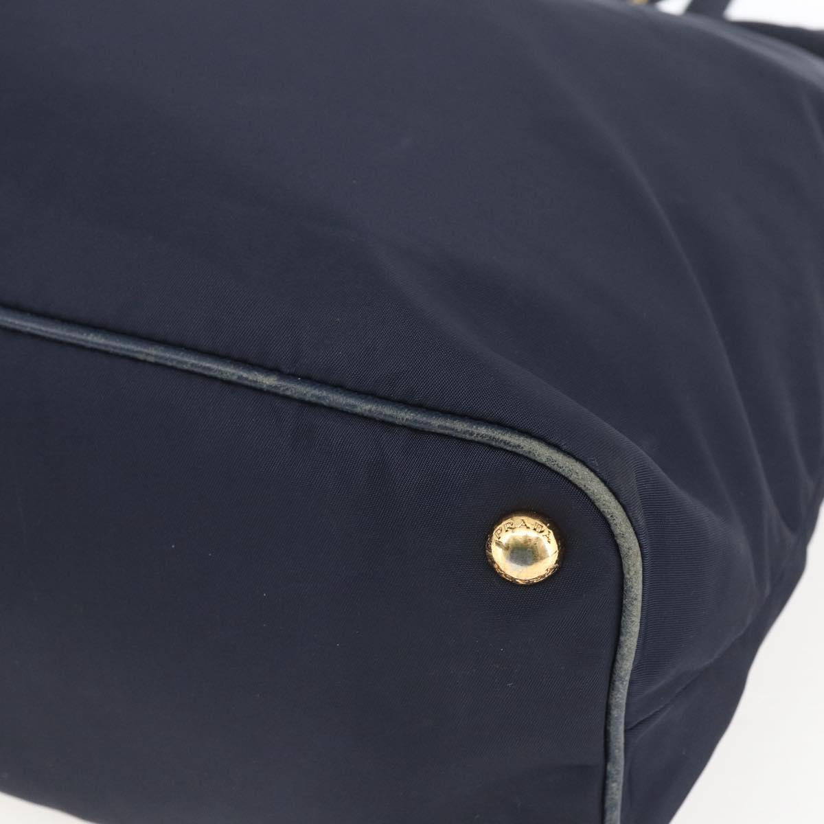 PRADA Tote Bag Nylon Navy Gold Auth 166304