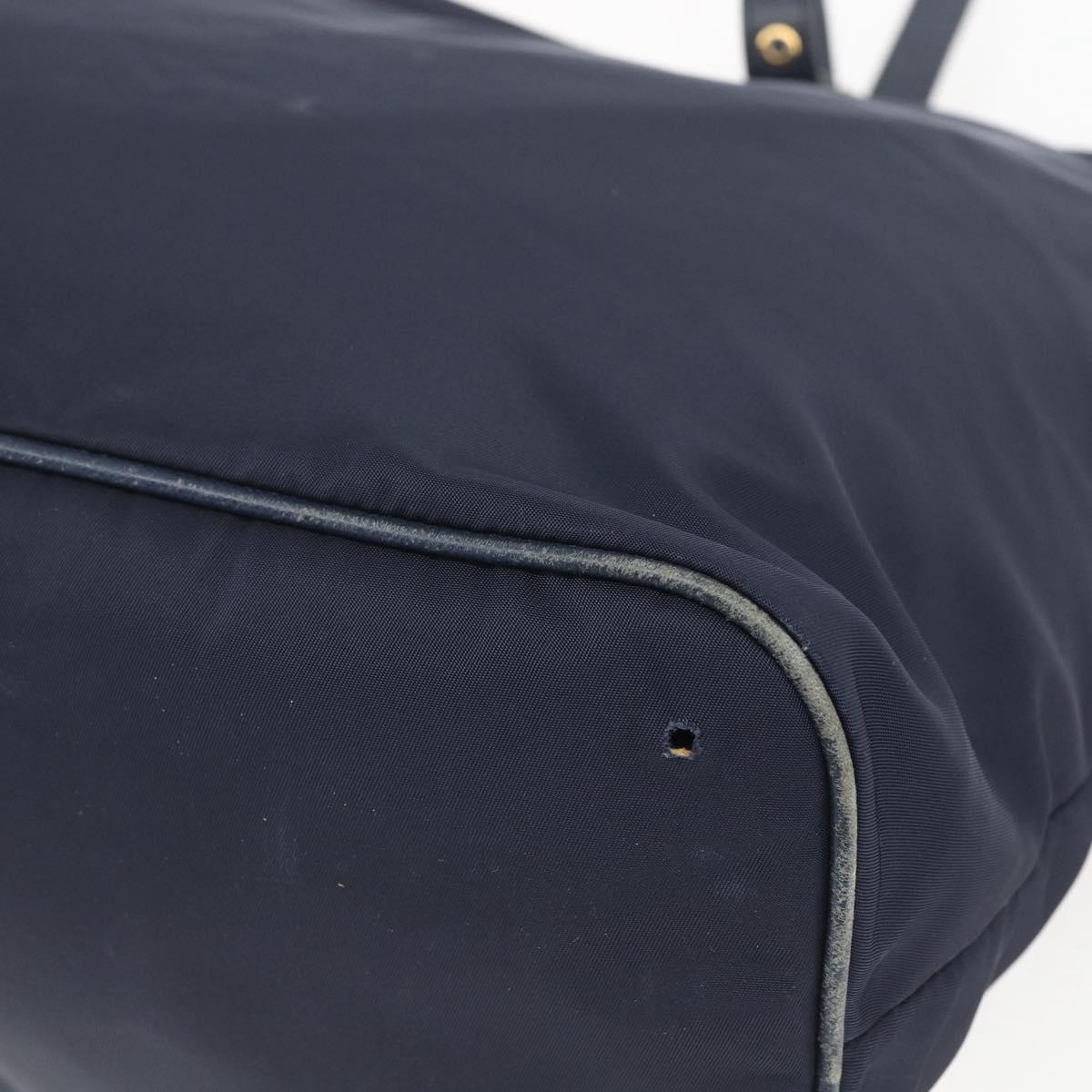 PRADA Tote Bag Nylon Navy Gold Auth 166304