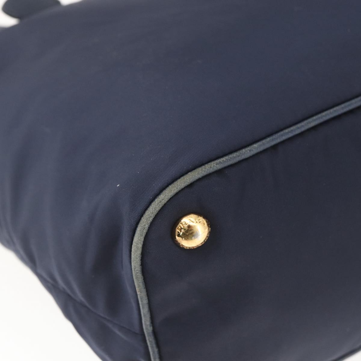 PRADA Tote Bag Nylon Navy Gold Auth 166304