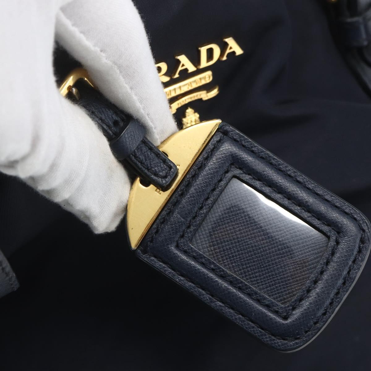 PRADA Tote Bag Nylon Navy Gold Auth 166304
