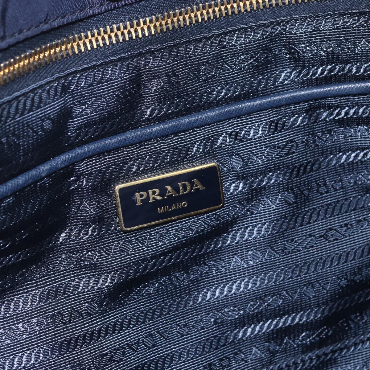 PRADA Tote Bag Nylon Navy Gold Auth 166304