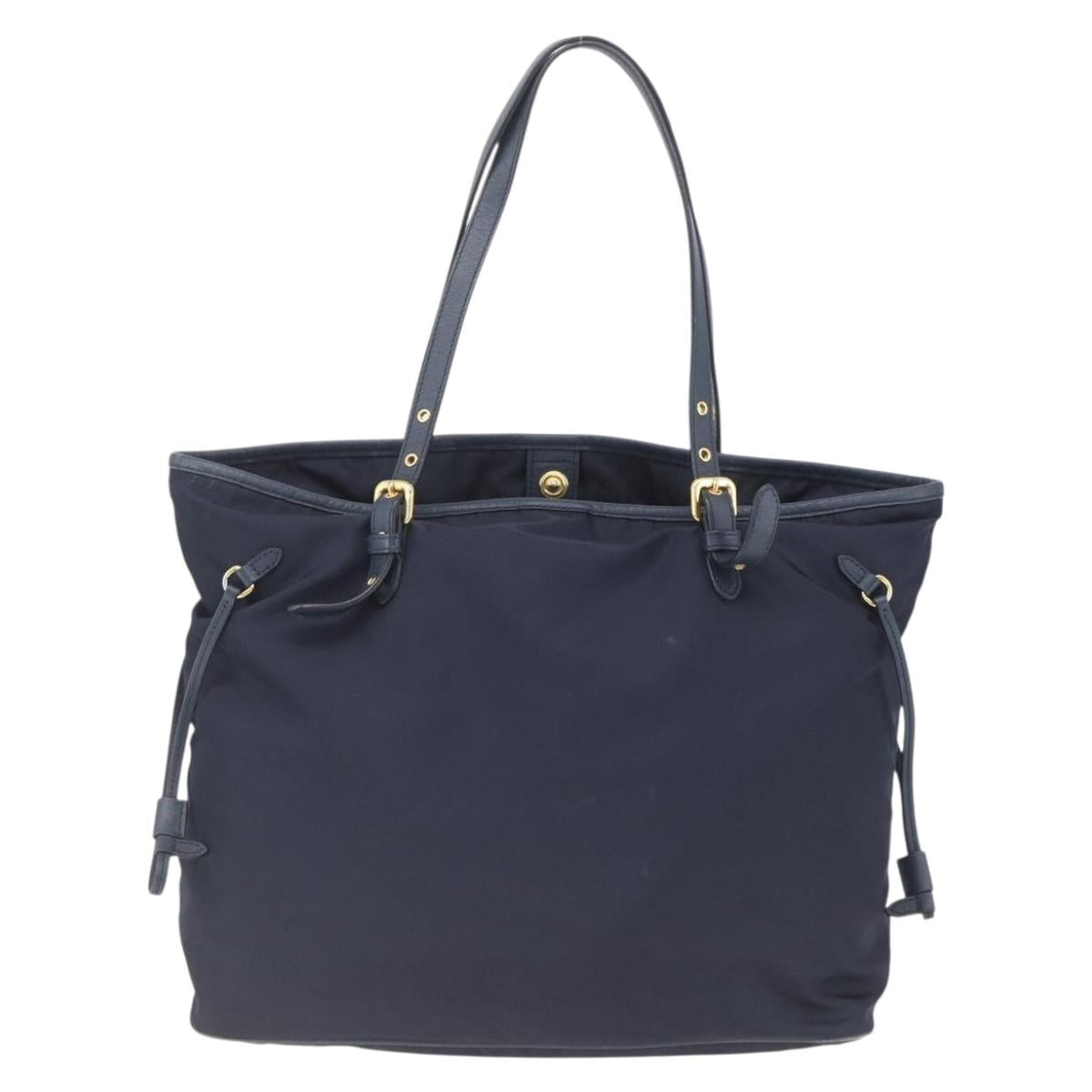 PRADA Tote Bag Nylon Navy Gold Auth 166304