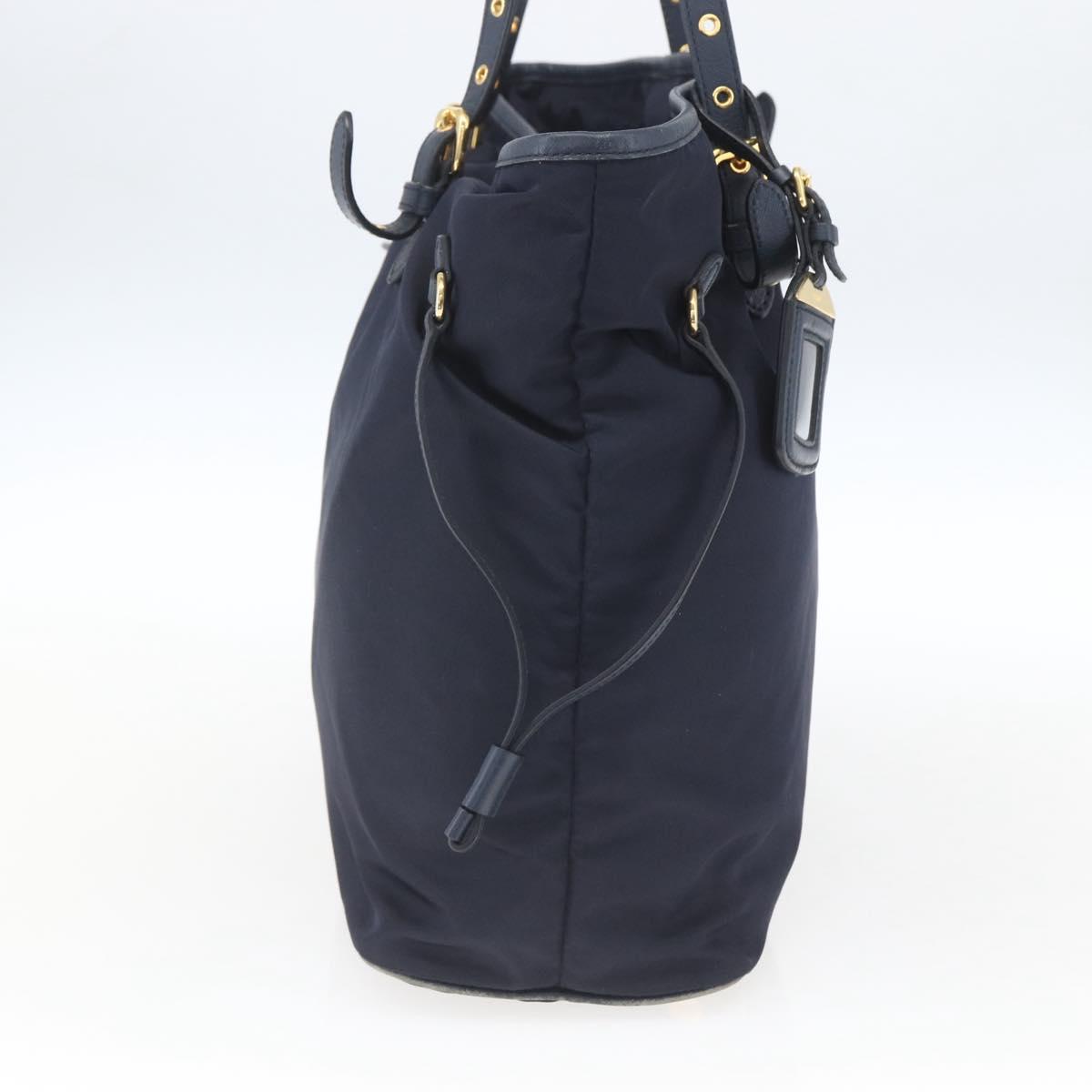 PRADA Tote Bag Nylon Navy Gold Auth 166304