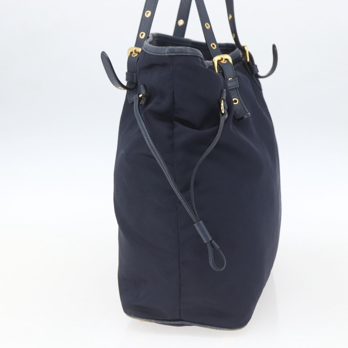 PRADA Tote Bag Nylon Navy Gold Auth 166304