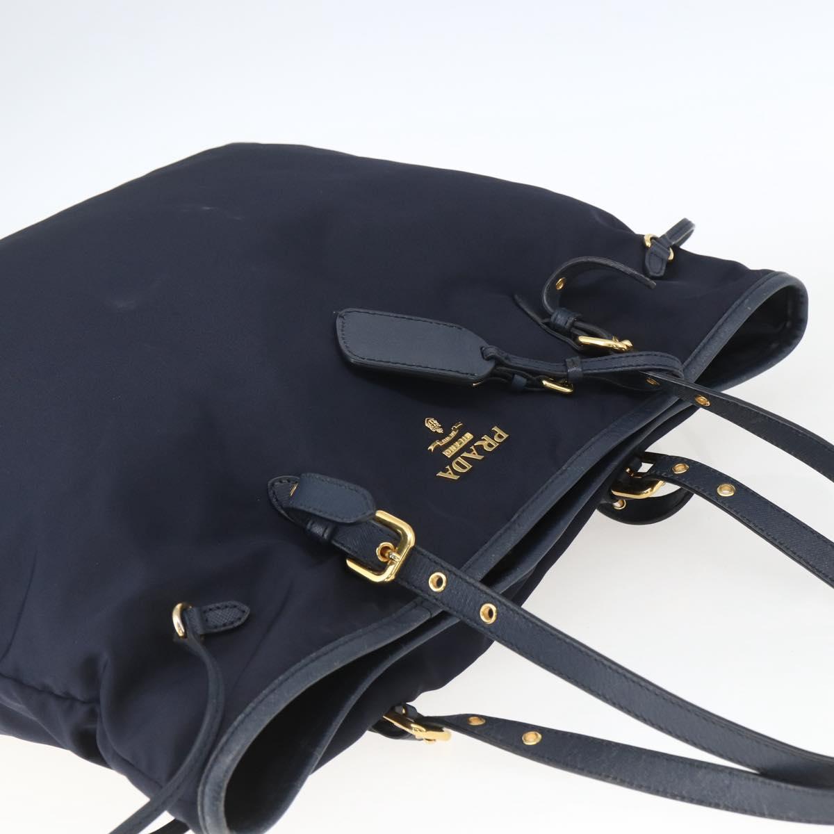 PRADA Tote Bag Nylon Navy Gold Auth 166304