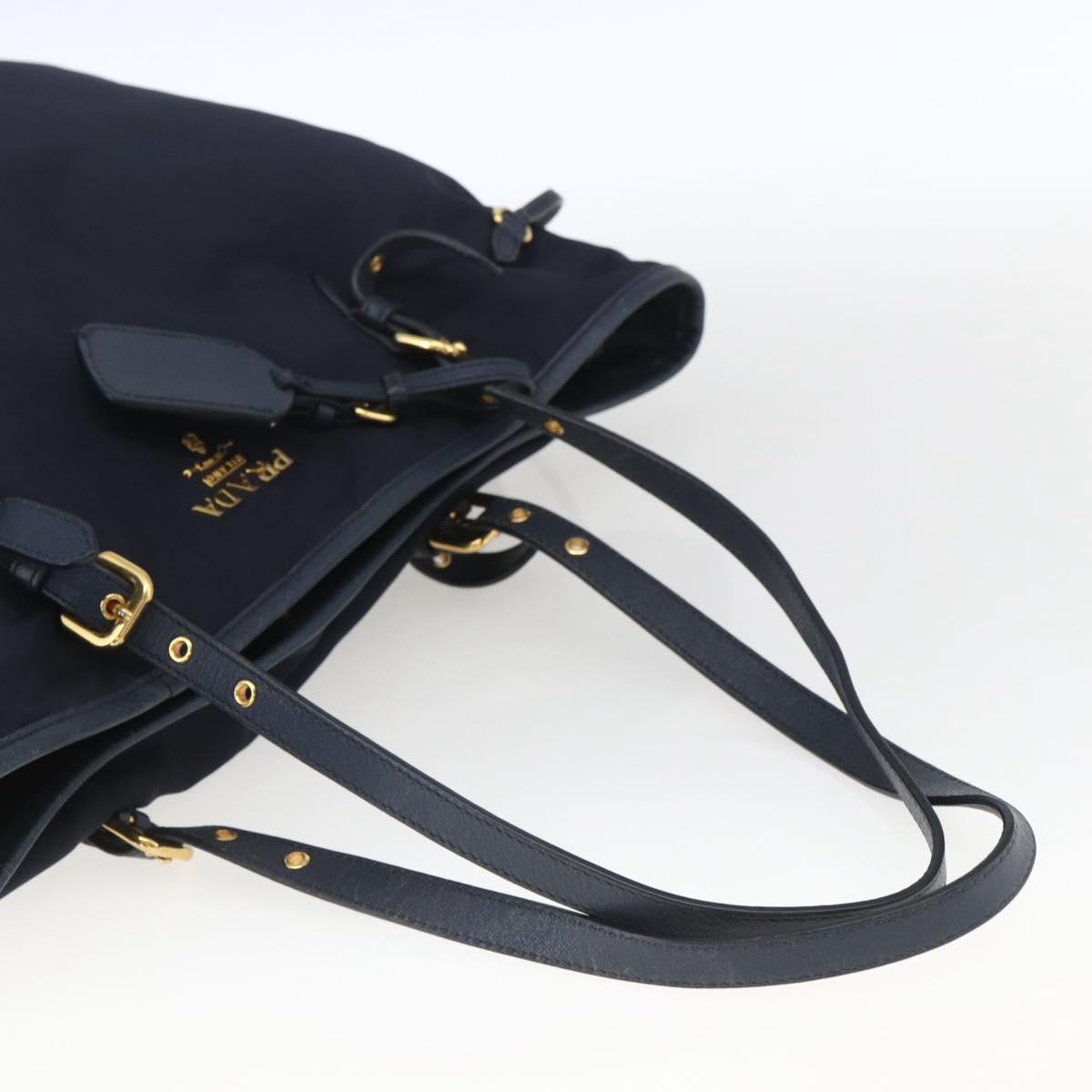 PRADA Tote Bag Nylon Navy Gold Auth 166304