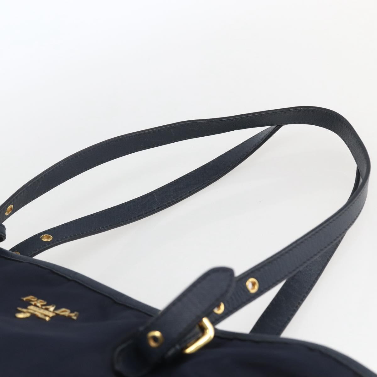 PRADA Tote Bag Nylon Navy Gold Auth 166304