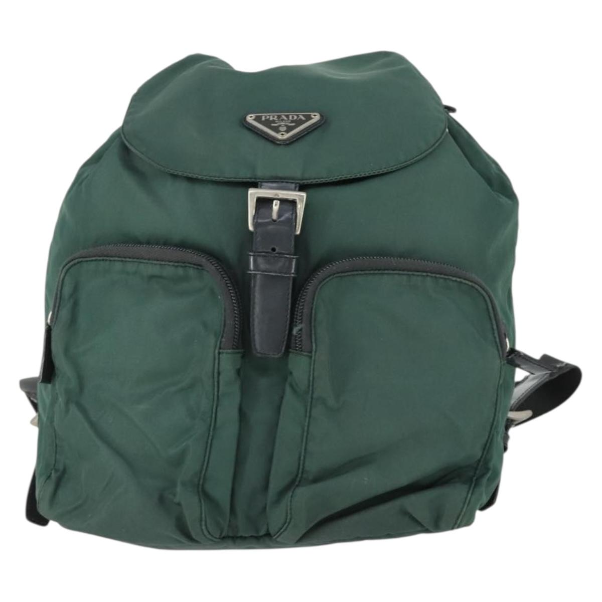 PRADA Backpack Nylon Green Silver Auth 166306