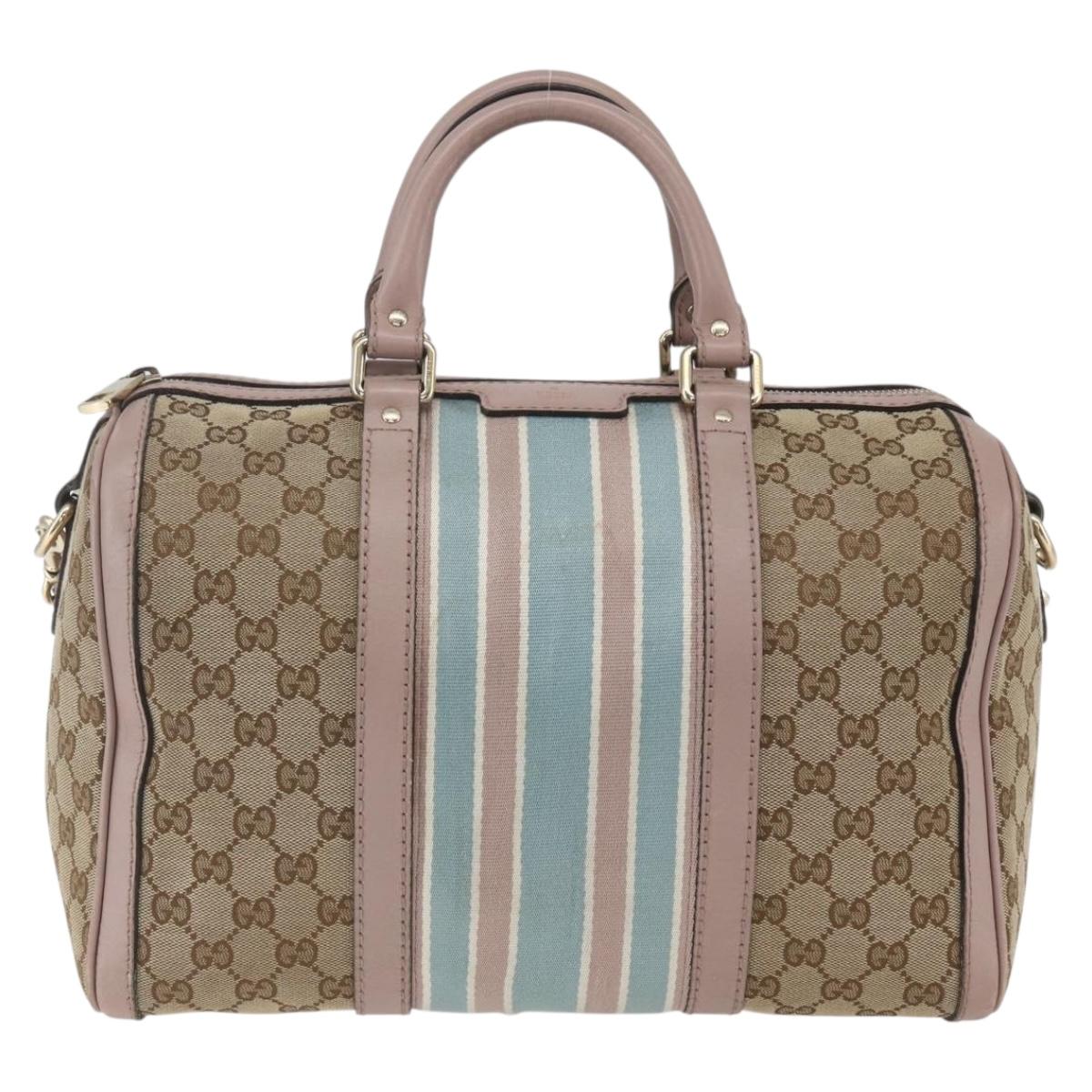 GUCCI GG Canvas Boston Bag 2way Beige gold 247205 Auth 166316