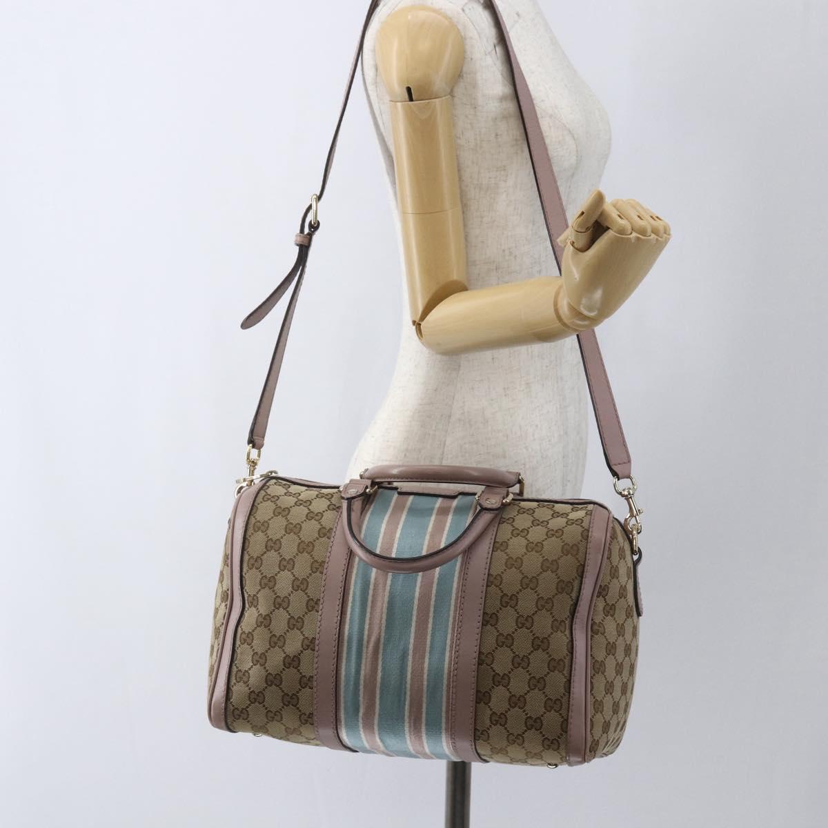 GUCCI GG Canvas Boston Bag 2way Beige gold 247205 Auth 166316