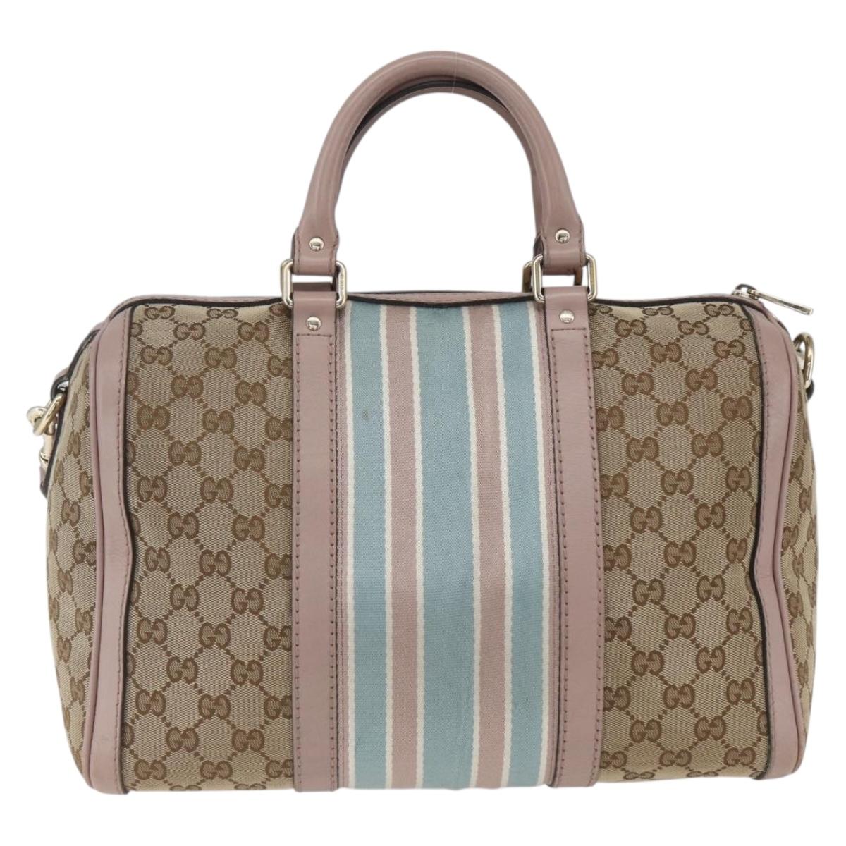 GUCCI GG Canvas Boston Bag 2way Beige gold 247205 Auth 166316