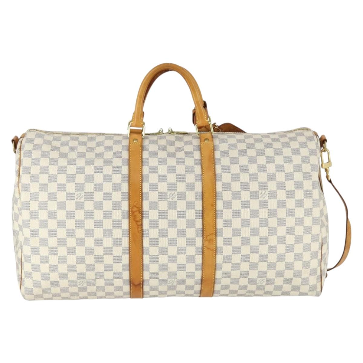 LOUIS VUITTON Damier Azur Keepall Bandouliere 55 Boston Bag N41429 Auth 166321