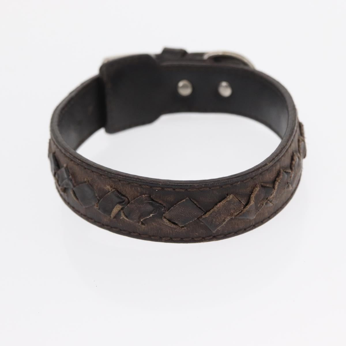 BOTTEGAVENETA Food Bowl And Collar set Dog Leash Leather Brown Auth 166322