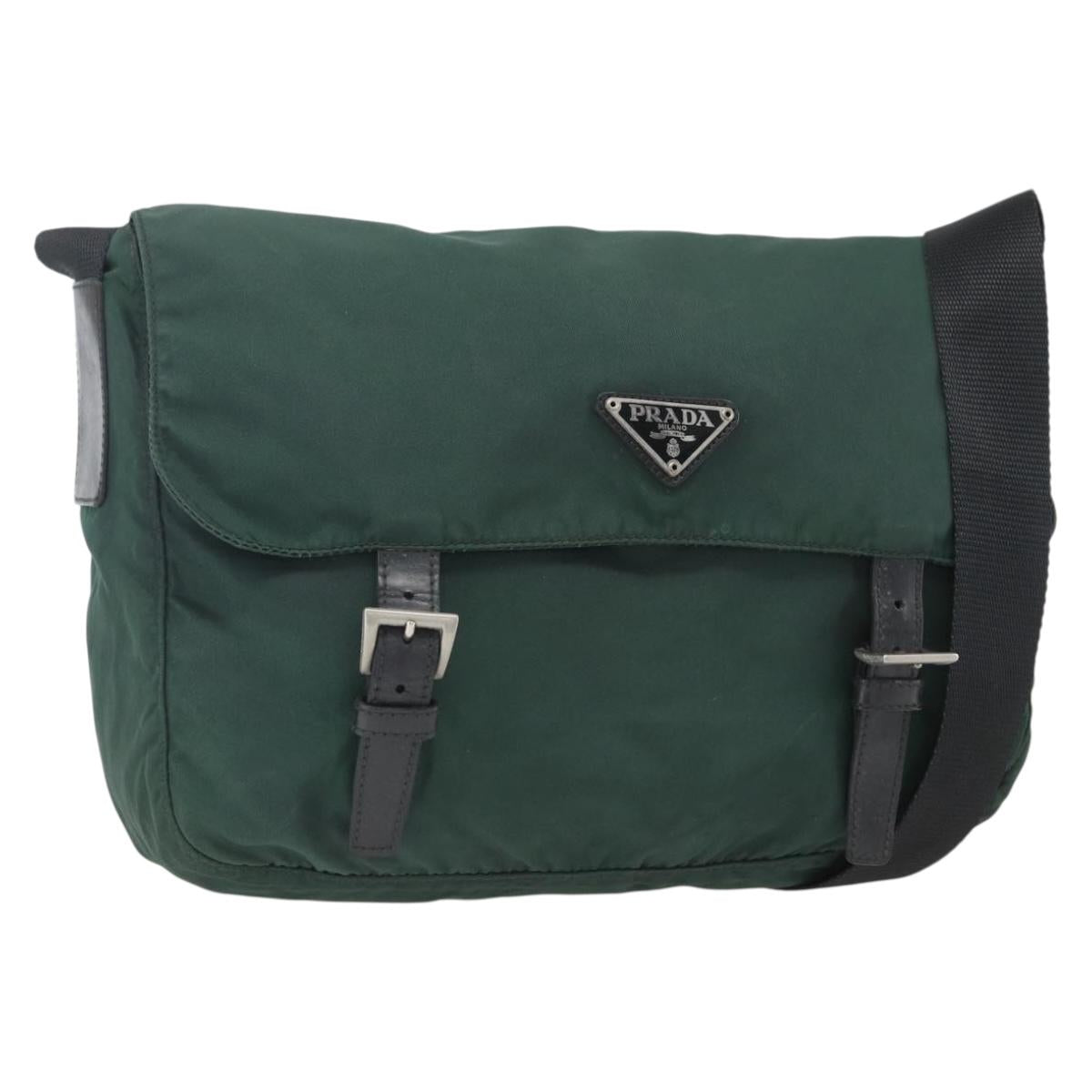 PRADA Shoulder Bag Nylon Green Silver Auth 166324