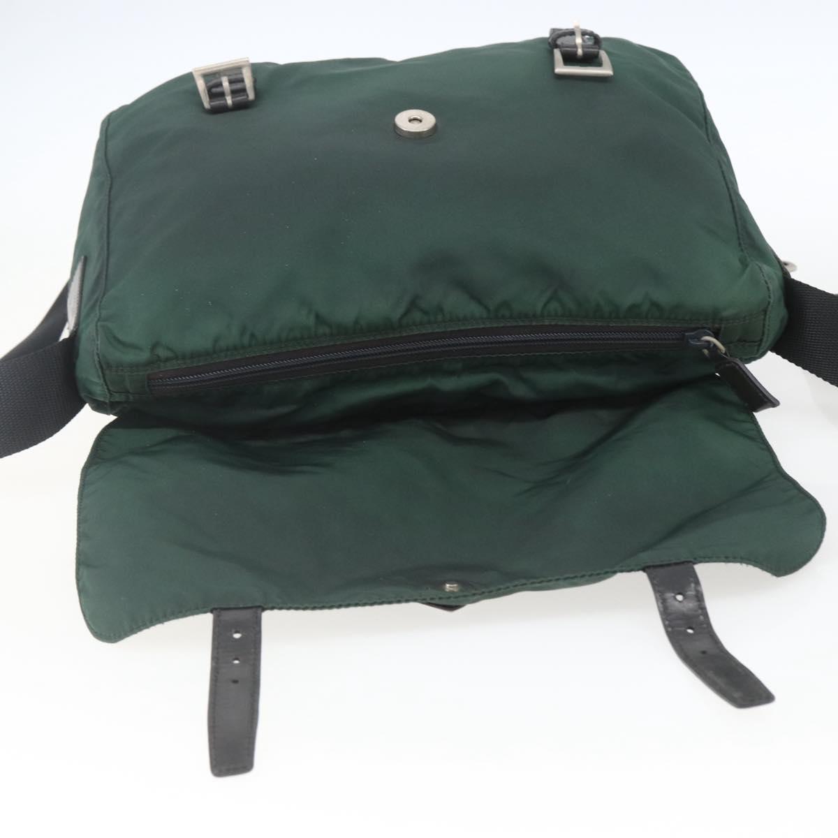 PRADA Shoulder Bag Nylon Green Silver Auth 166324