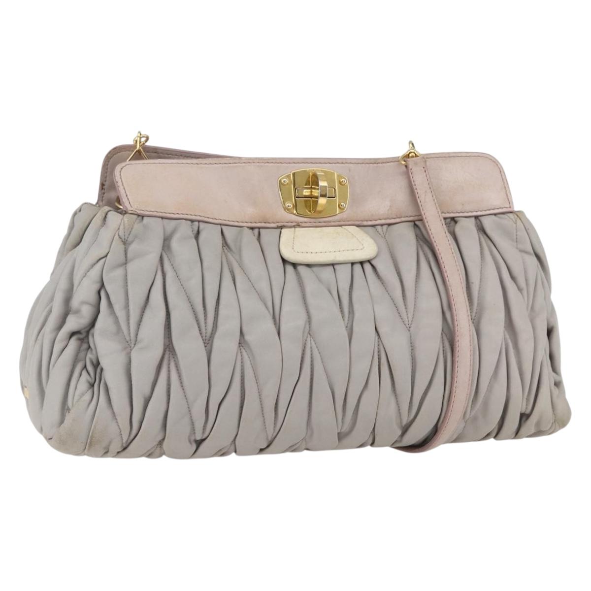 Miu Miu Matelasse Shoulder Bag Leather Gray Gold Auth 166328