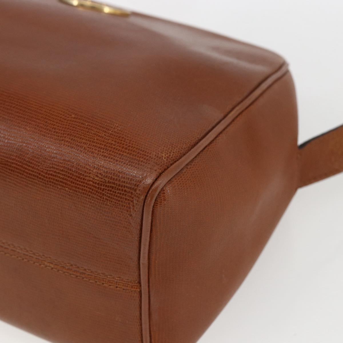 CELINE Circle Shoulder Bag Leather Brown Gold Auth 166332
