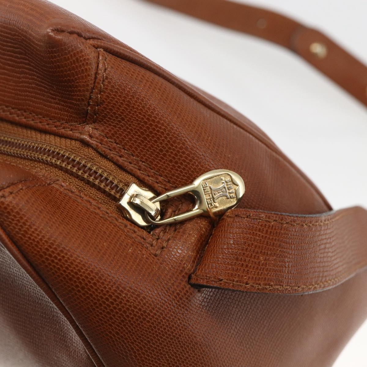 CELINE Circle Shoulder Bag Leather Brown Gold Auth 166332