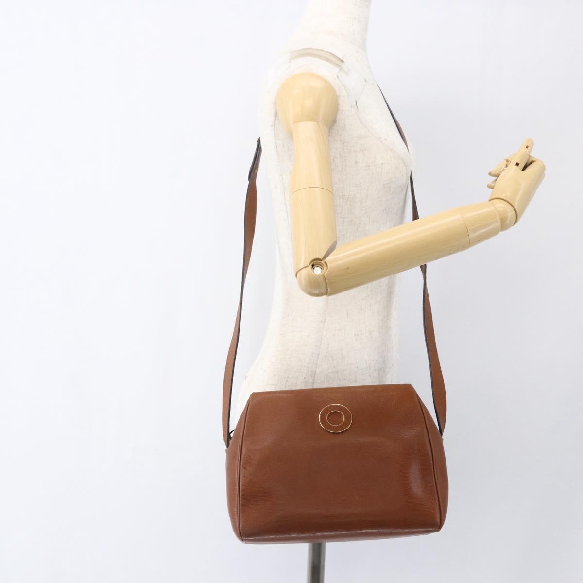 CELINE Circle Shoulder Bag Leather Brown Gold Auth 166332