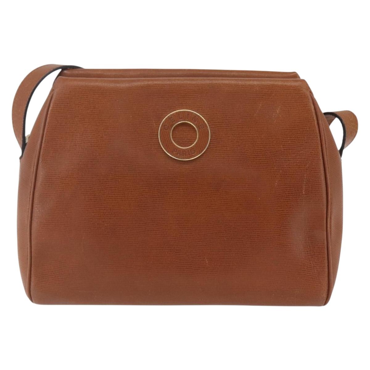 CELINE Circle Shoulder Bag Leather Brown Gold Auth 166332