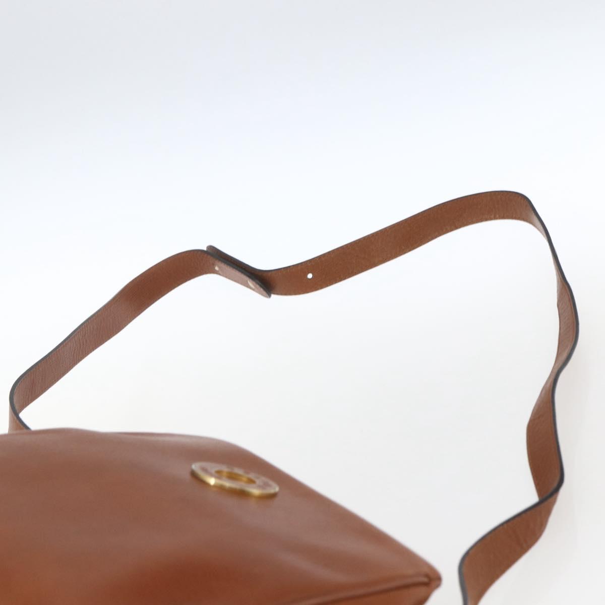 CELINE Circle Shoulder Bag Leather Brown Gold Auth 166332