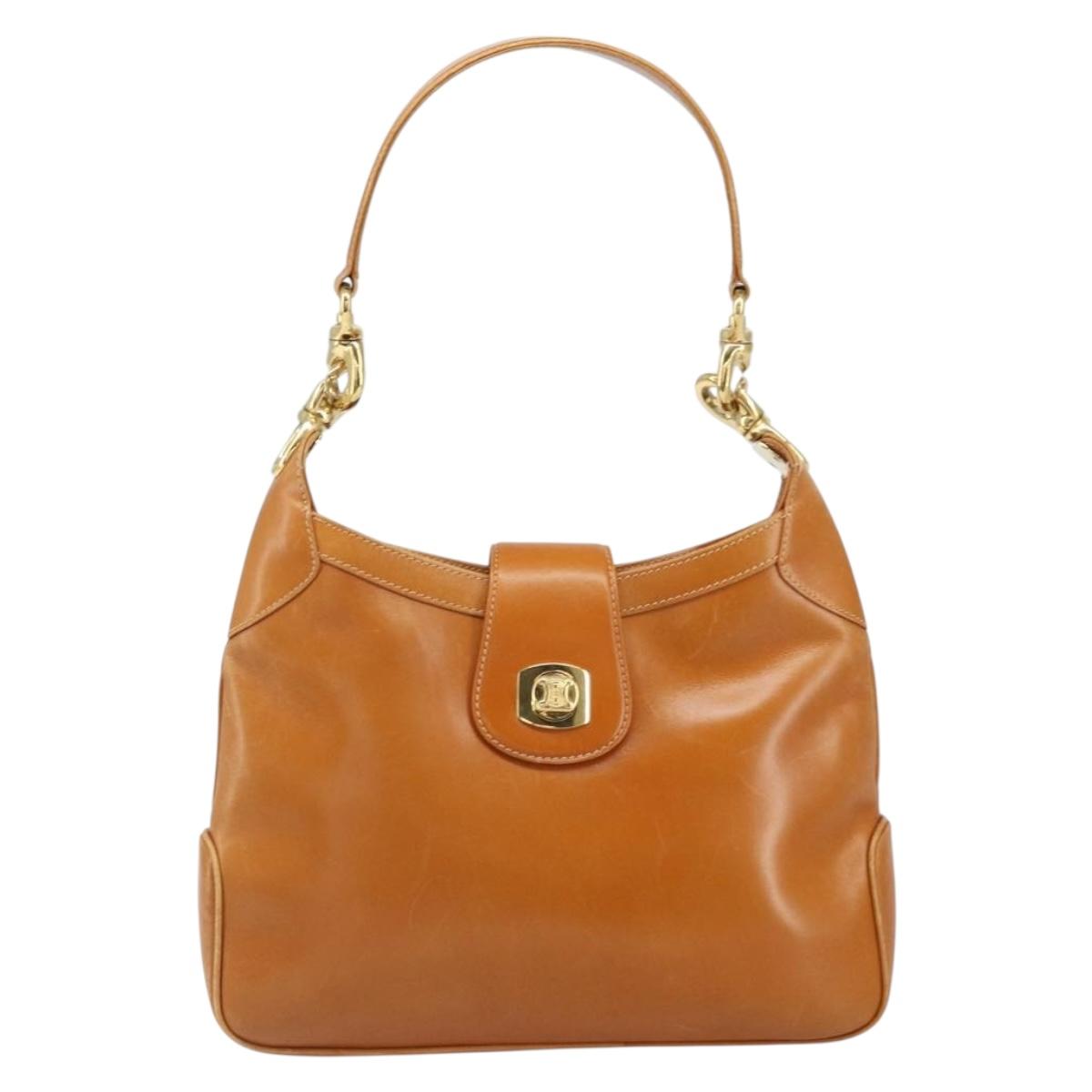 CELINE Shoulder Bag Leather Brown Gold Auth 166334