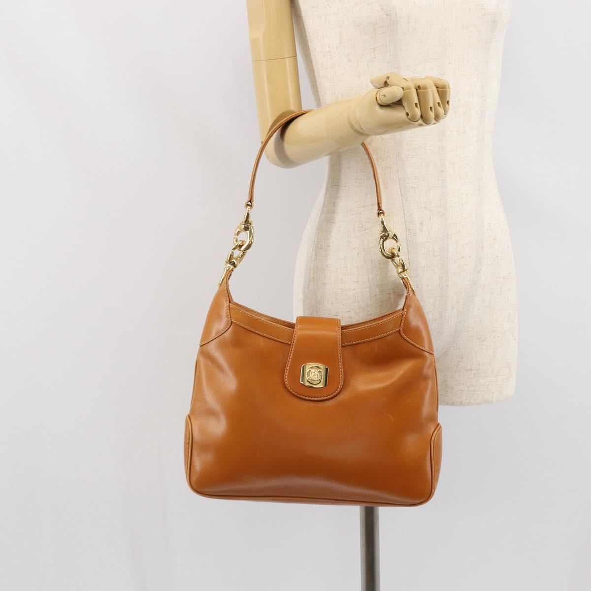 CELINE Shoulder Bag Leather Brown Gold Auth 166334