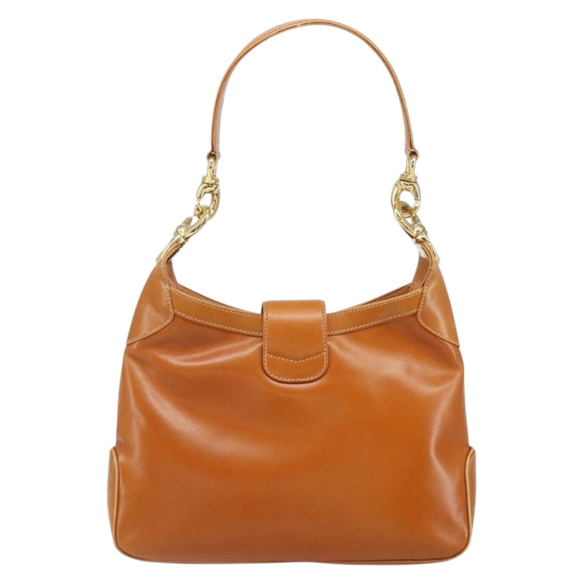 CELINE Shoulder Bag Leather Brown Gold Auth 166334