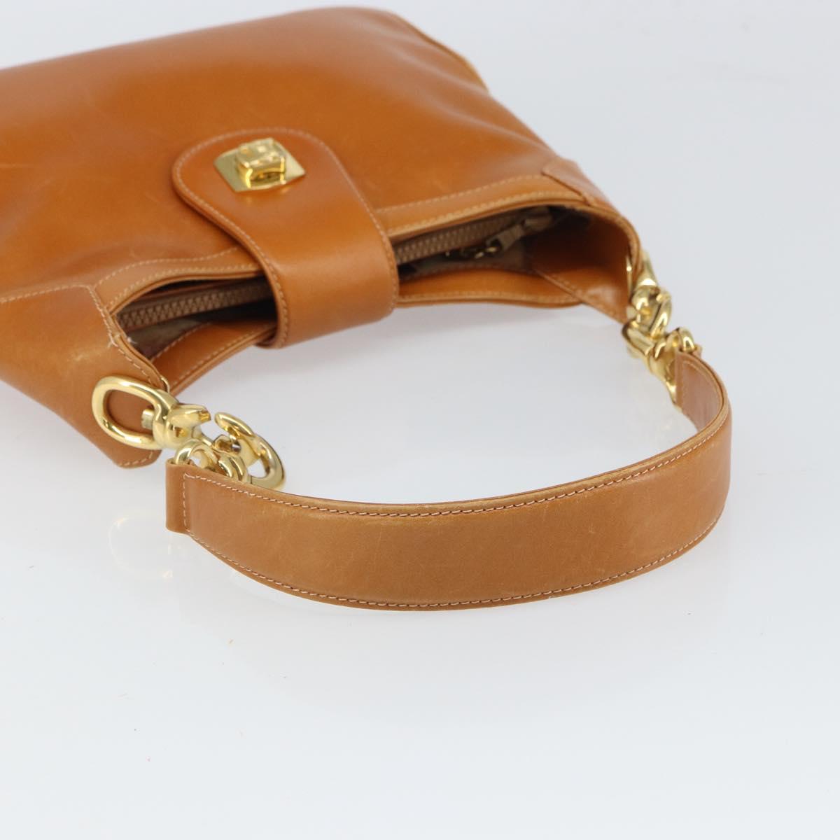 CELINE Shoulder Bag Leather Brown Gold Auth 166334