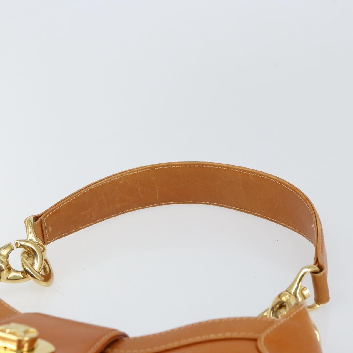 CELINE Shoulder Bag Leather Brown Gold Auth 166334