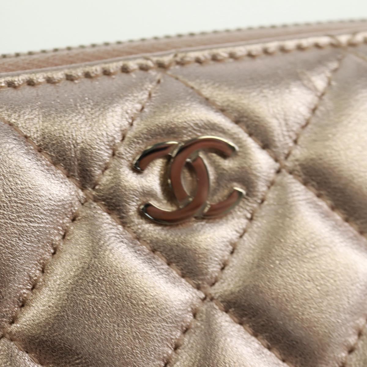 CHANEL Matelasse Pouch Lamb Skin Pink Silver CC Auth 166350SAM