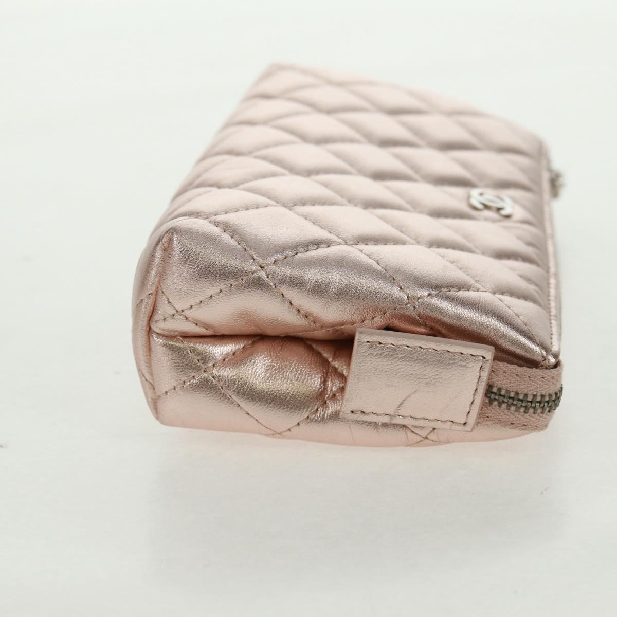 CHANEL Matelasse Pouch Lamb Skin Pink Silver CC Auth 166350SAM