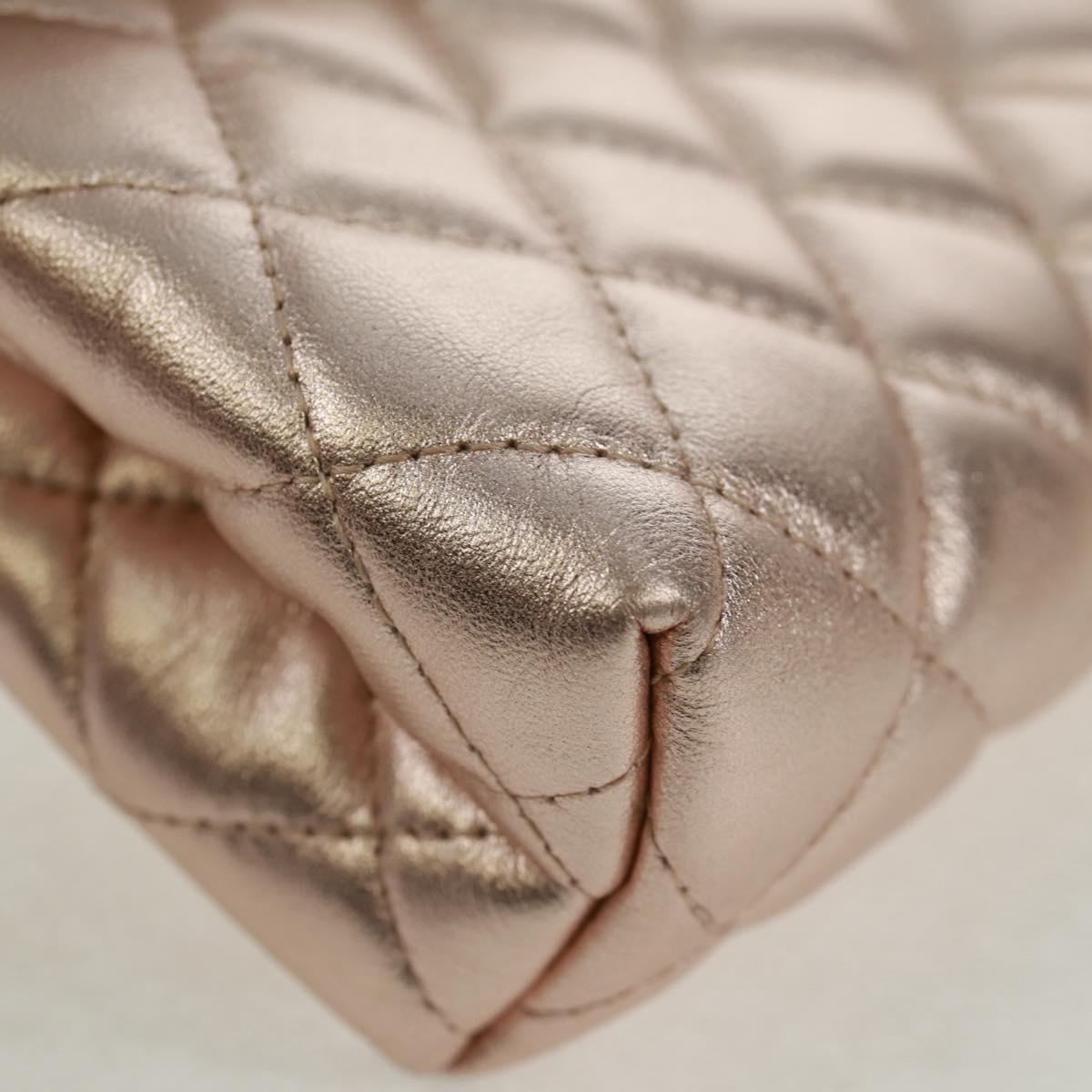CHANEL Matelasse Pouch Lamb Skin Pink Silver CC Auth 166350SAM
