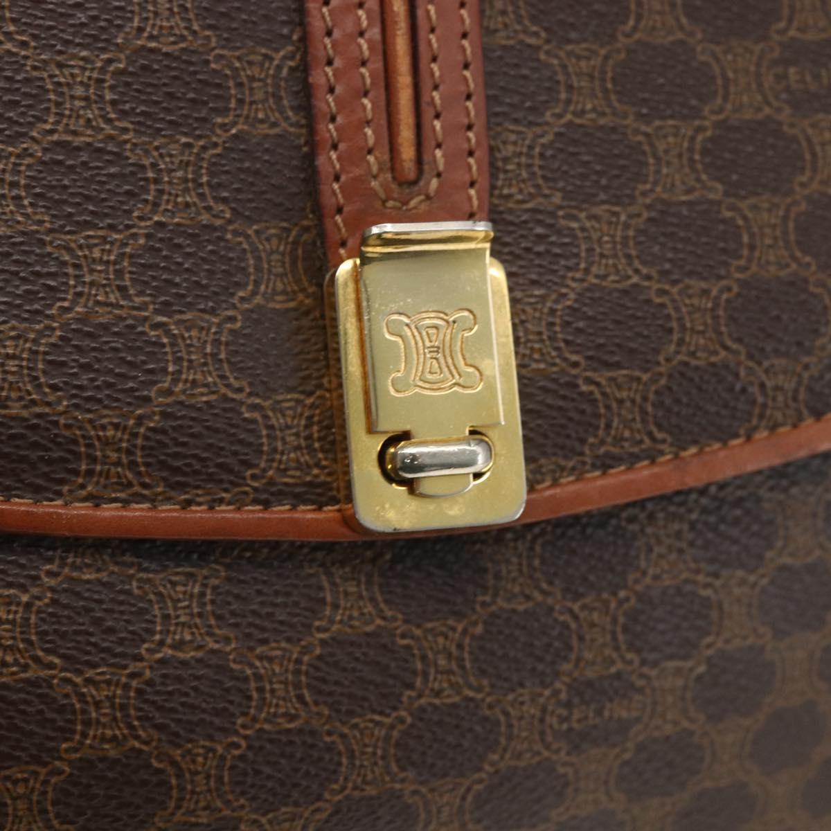 CELINE Macadam Canvas Shoulder Bag PVC Leather Brown Gold Auth 166352