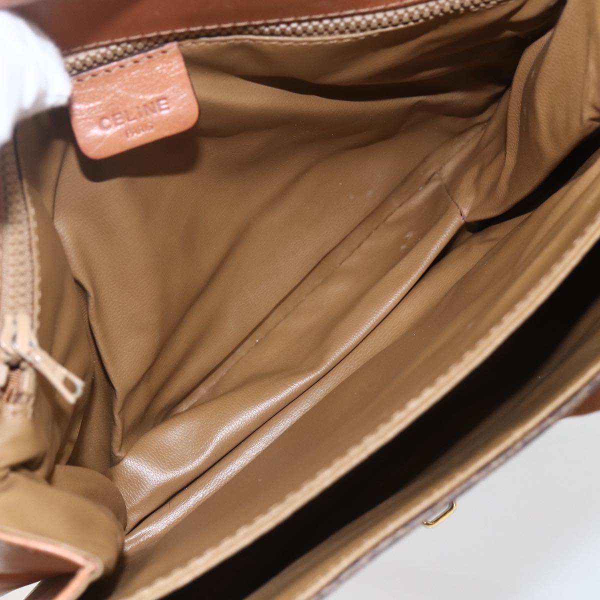CELINE Macadam Canvas Shoulder Bag PVC Leather Brown Gold Auth 166352