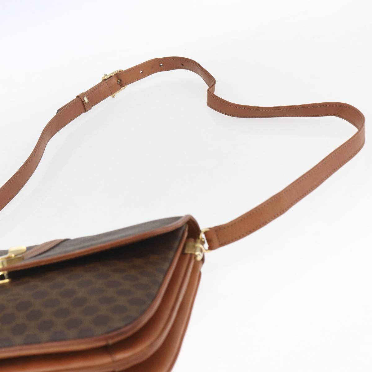 CELINE Macadam Canvas Shoulder Bag PVC Leather Brown Gold Auth 166352
