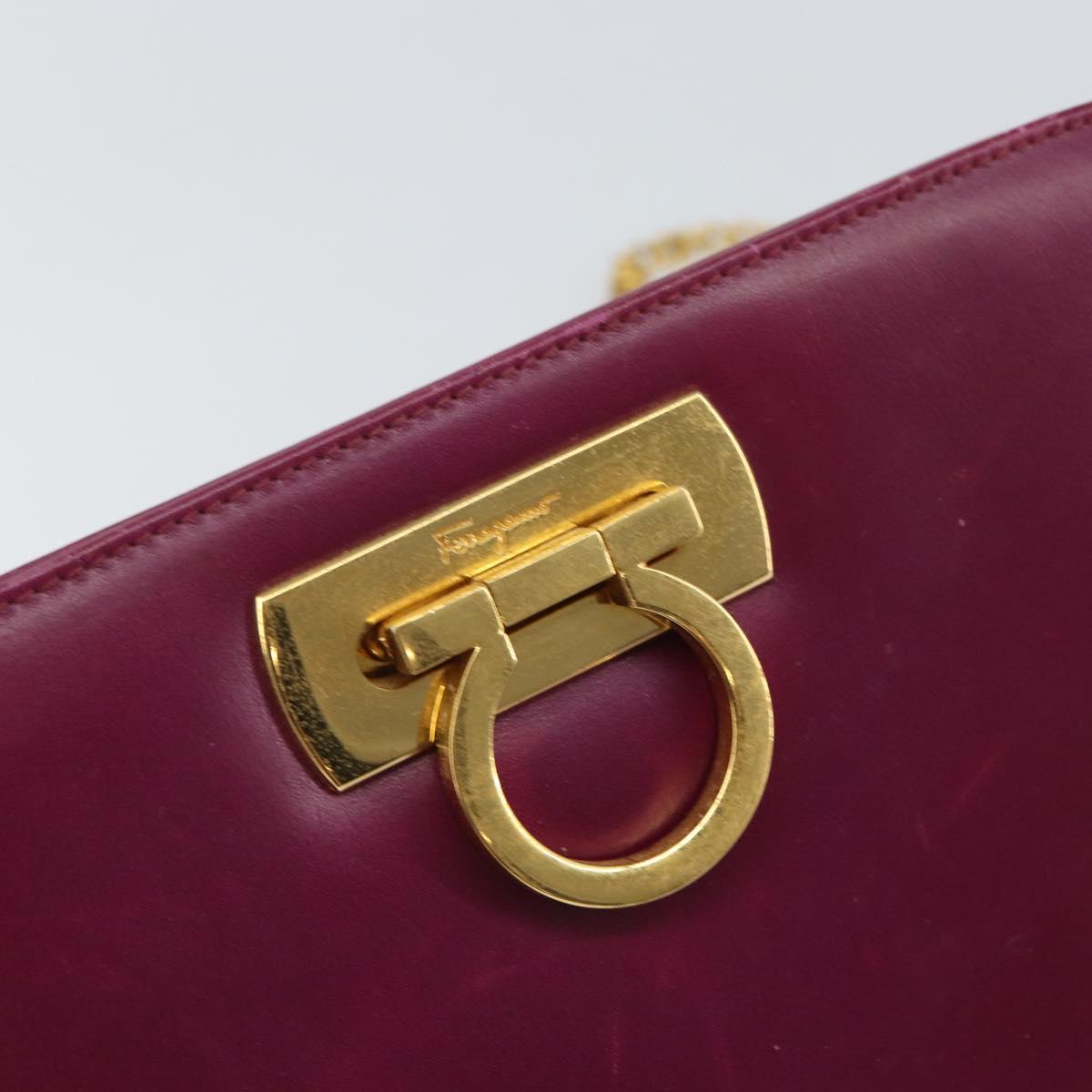 Salvatore Ferragamo Chain Gancini Shoulder Bag Leather Purple Gold Auth 166354