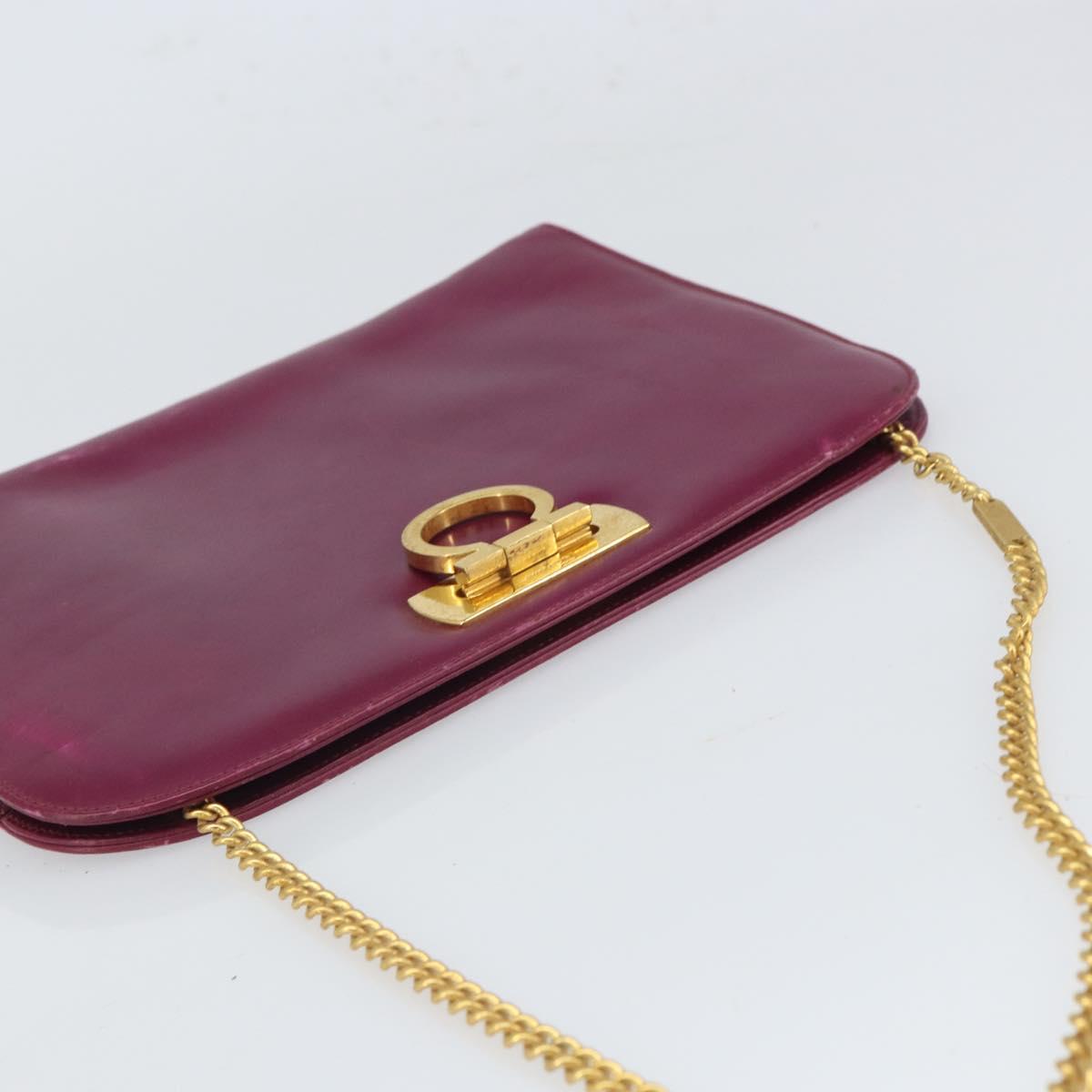 Salvatore Ferragamo Chain Gancini Shoulder Bag Leather Purple Gold Auth 166354