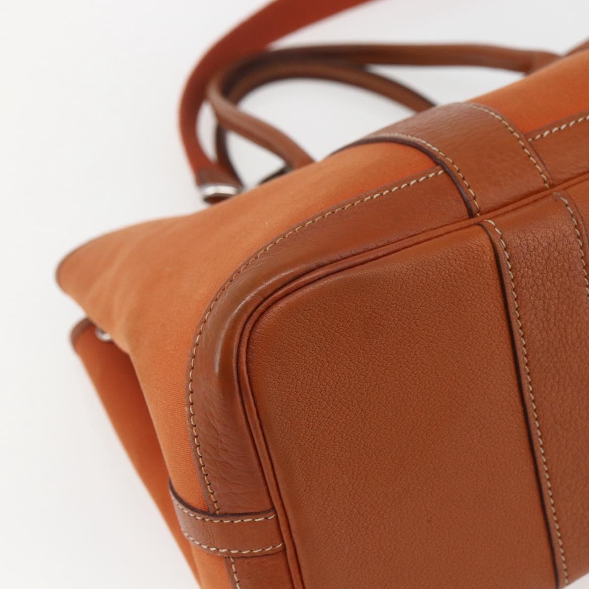 HERMES Garden Party TPM Hand Bag Canvas 2way Orange Silver Auth 166360V