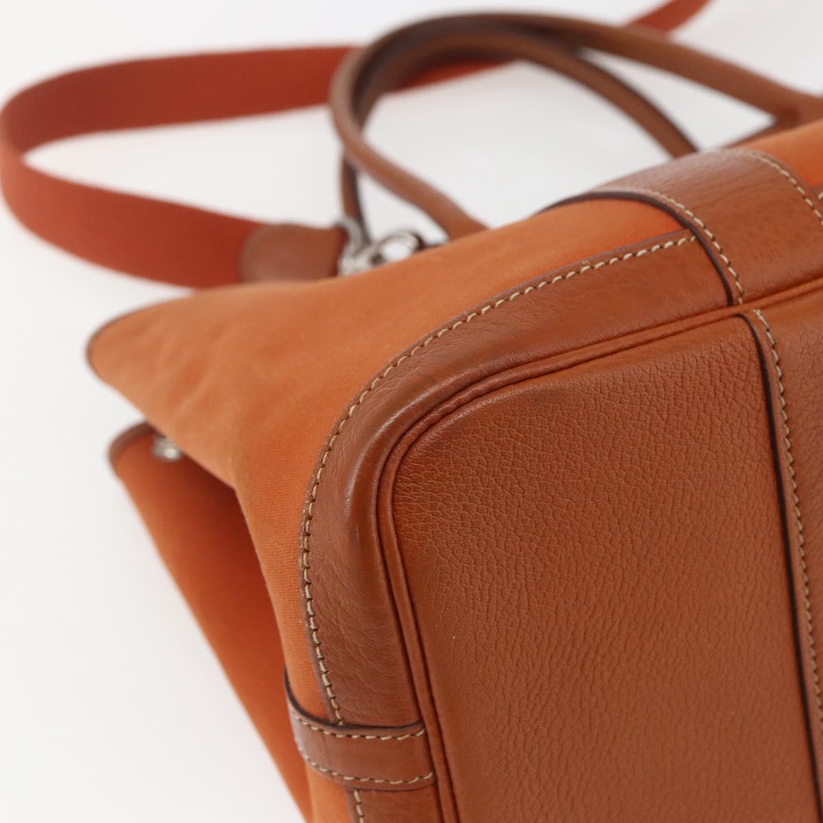 HERMES Garden Party TPM Hand Bag Canvas 2way Orange Silver Auth 166360V