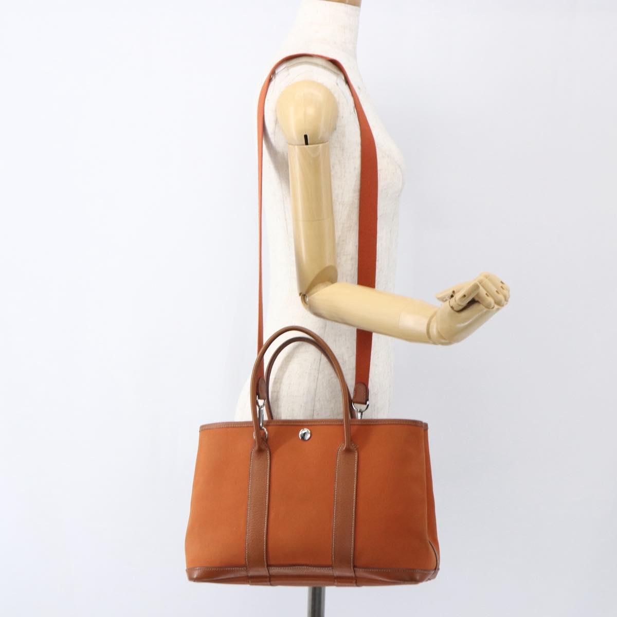 HERMES Garden Party TPM Hand Bag Canvas 2way Orange Silver Auth 166360V
